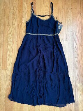 Zara Navy Blue Beaded Embellished Empire Waist Maxi Dress